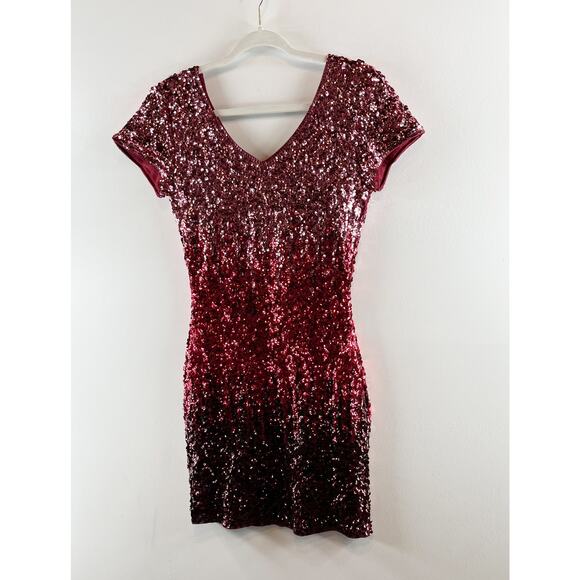 Maner Ombre Sequin Short Sleeve Bodycon Mini Dress Pink Red Black Small - Picture 9 of 10